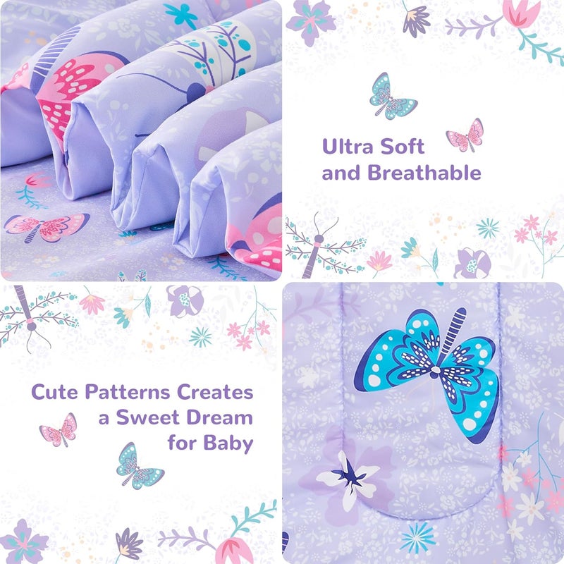 lasoftan Butterfly Toddler Bedding Set for Girls, 4 Piece Bed-in-a-Bag Toddler Comforter Sets, Super Soft Comforter Sheet Set and Comfortable Microfiber Toddler Bed Set - Image 2